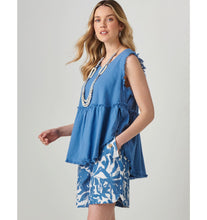 Load image into Gallery viewer, Maya Sleeveless Linen Swing Top - Blue
