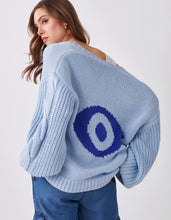 Load image into Gallery viewer, Chunky Evil Eye Knit Cardigan Light Blue