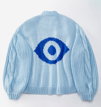 Load image into Gallery viewer, Chunky Evil Eye Knit Cardigan Light Blue