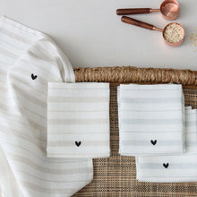 Load image into Gallery viewer, Heart Stripe With Love Tea Towel Set Tan

