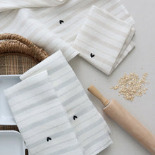 Load image into Gallery viewer, Heart Stripe With Love Tea Towel Set Tan
