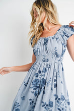 Load image into Gallery viewer, Floral Print Smocked Babydoll Maxi Dress - Chambray
