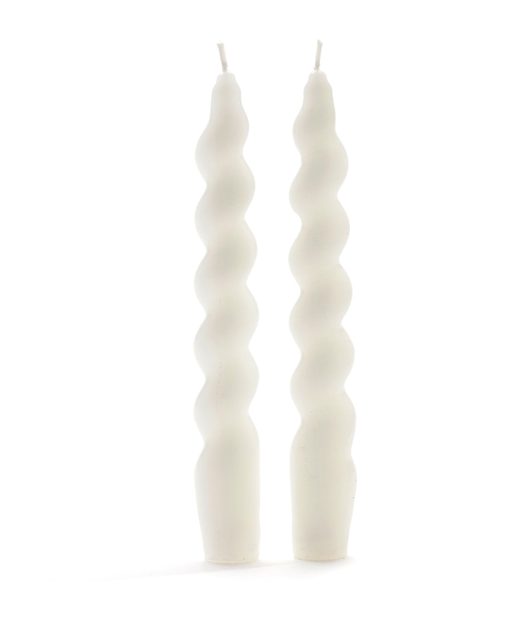 White Spiral Taper Candle Set of 2