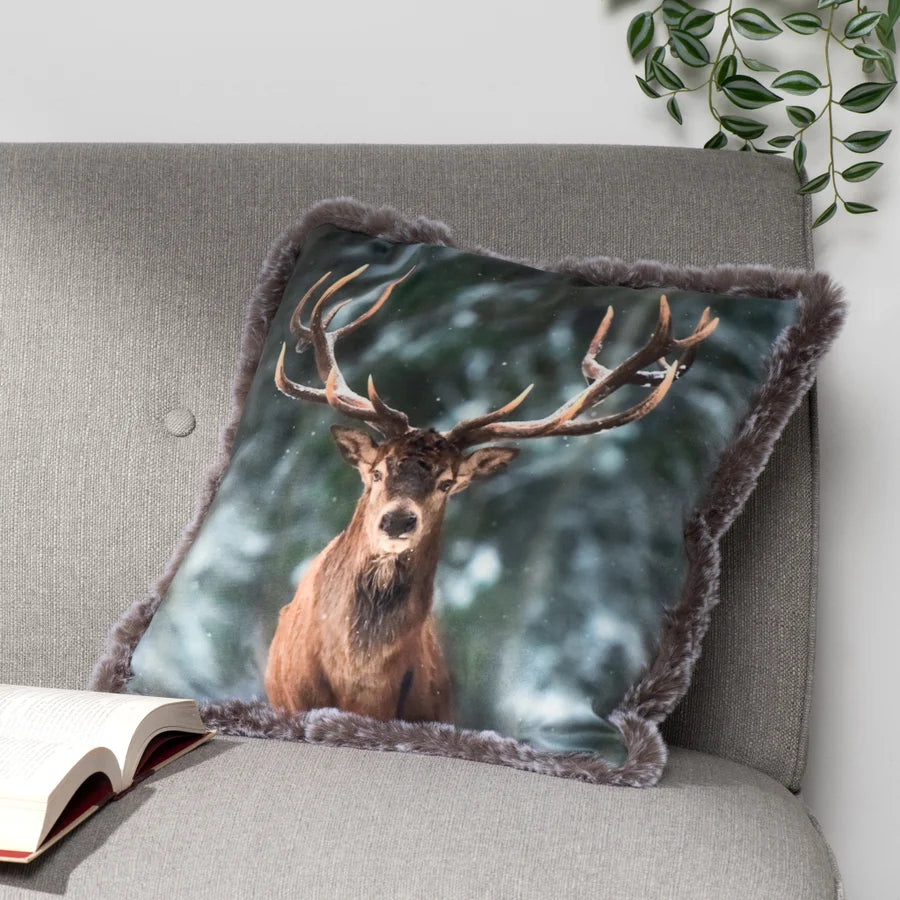 Lodge Velour Cushion - Stag