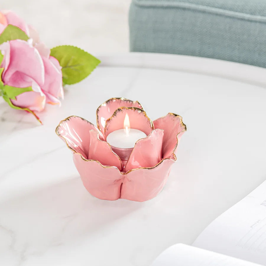 Rose Gold Pink Flower Tealight Holder