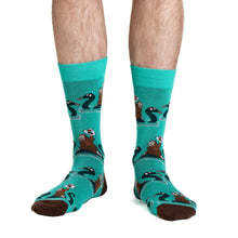 Load image into Gallery viewer, Good Luck Sock - Men's Bigfoot Riding Loch Ness Monster Socks

