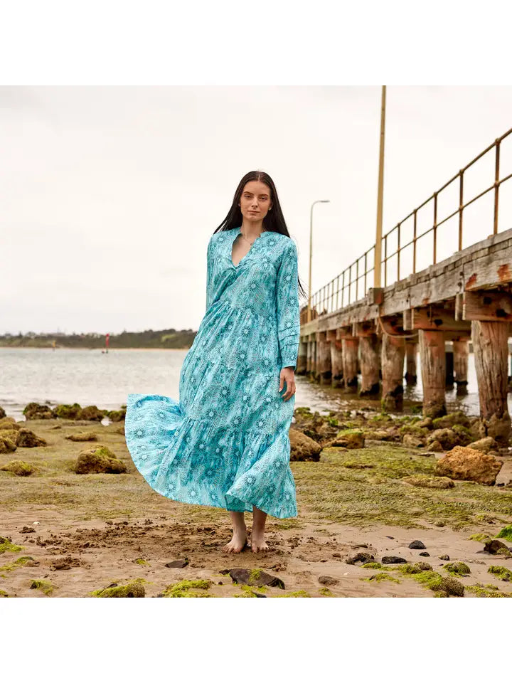 Cotton Maxi Boho Dress - Sea Of Tranquility