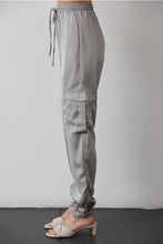 Load image into Gallery viewer, Brooklyn Silver Satin Cargo Joggers
