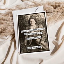 Load image into Gallery viewer, Raven's Rest Studio - Funny Birthday Card. Fine Line Cougar Cat Lady. Vintage
