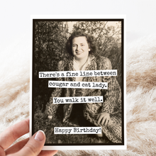 Load image into Gallery viewer, Raven's Rest Studio - Funny Birthday Card. Fine Line Cougar Cat Lady. Vintage
