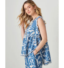 Load image into Gallery viewer, Mykonos Sleeveless Linen Print Top - Blue
