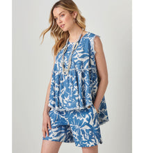 Load image into Gallery viewer, Mykonos Sleeveless Linen Print Top - Blue
