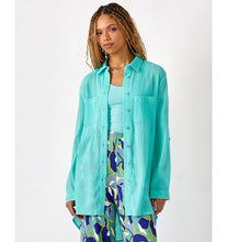 Load image into Gallery viewer, Beach Crinkled Button Down Shirt - Aqua
