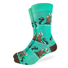 Load image into Gallery viewer, Good Luck Sock - Men's Bigfoot Riding Loch Ness Monster Socks

