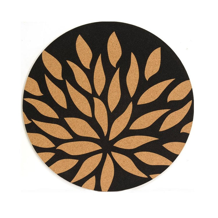 Flower Cork Printed Placemat Round - Black