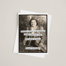 Load image into Gallery viewer, Raven's Rest Studio - Funny Birthday Card. Fine Line Cougar Cat Lady. Vintage
