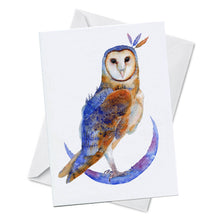 Load image into Gallery viewer, Oladesign - Greeting Card - Mystery - Barn Owl Moon Watercolour Bird
