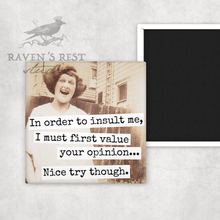 Load image into Gallery viewer, Raven's Rest Studio - Magnet. In Order To Insult Me, I Must First Value Your...

