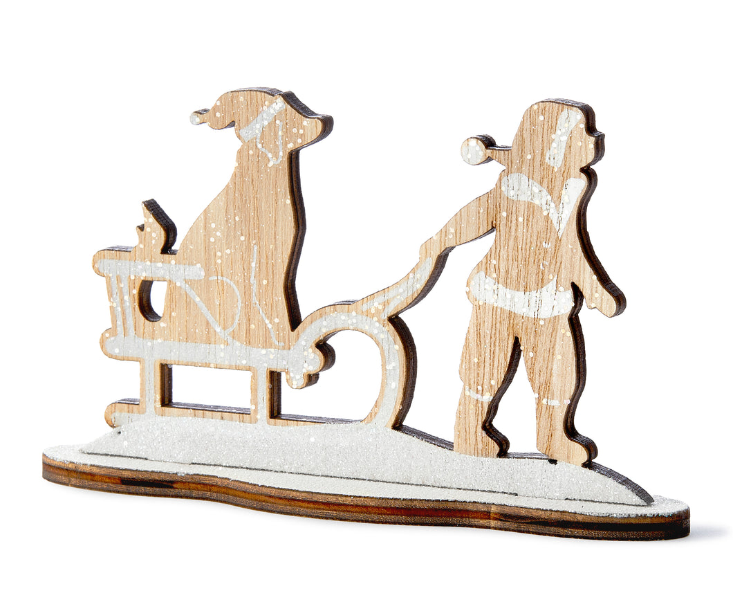 Wood Christmas Kids Pulling Sled