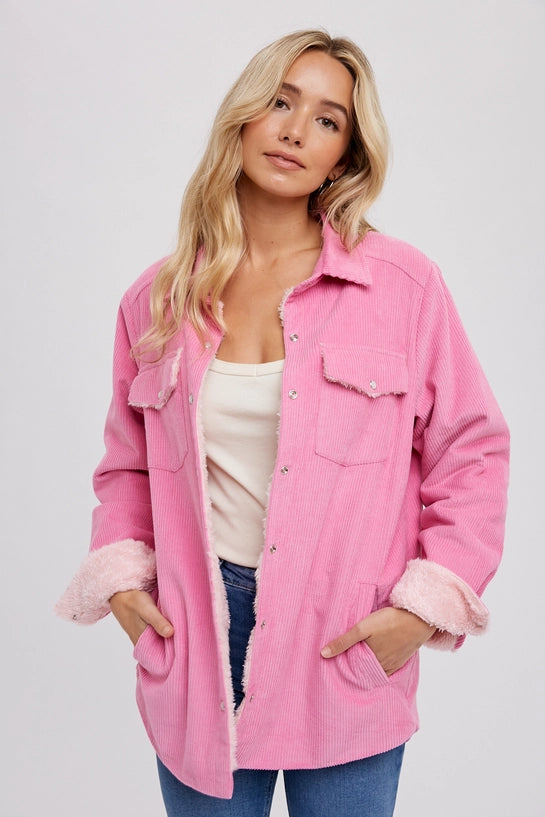 Beth Corduroy Sherpa Jacket - Barbie Pink