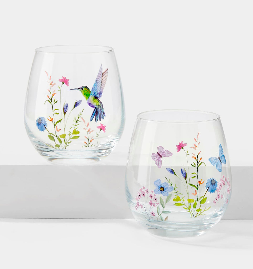 Floral Stemless Wine Glass