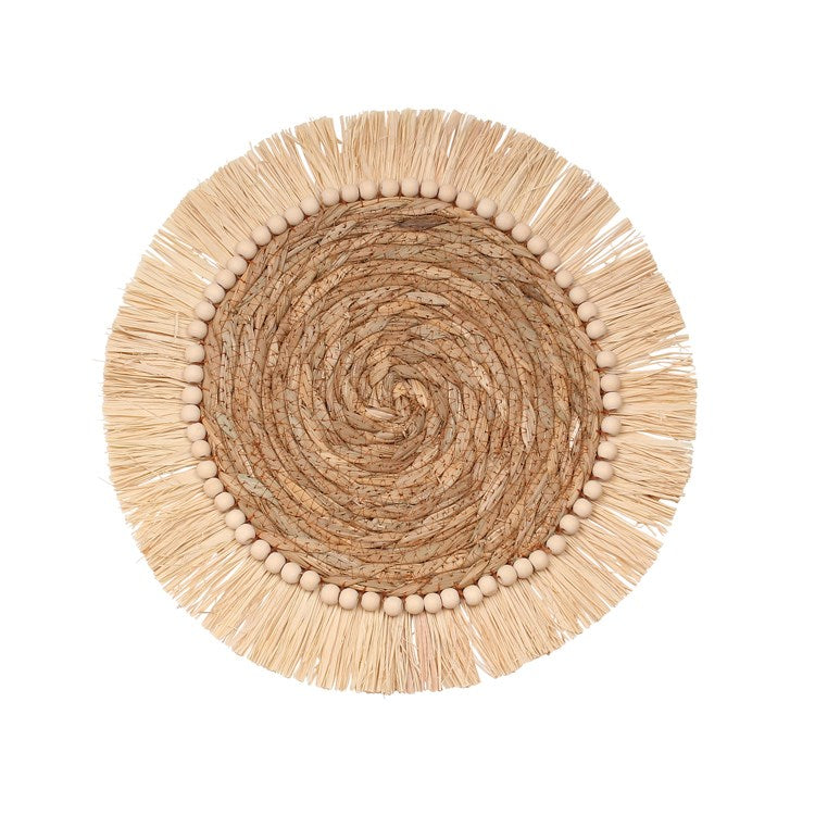 Palma Fringe Beaded Rattan Placemat Natural