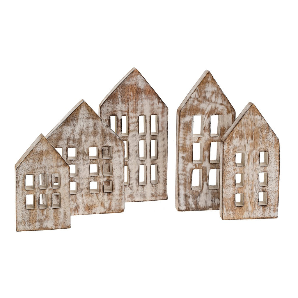 Wooden Winter House S/5 - Whitewash