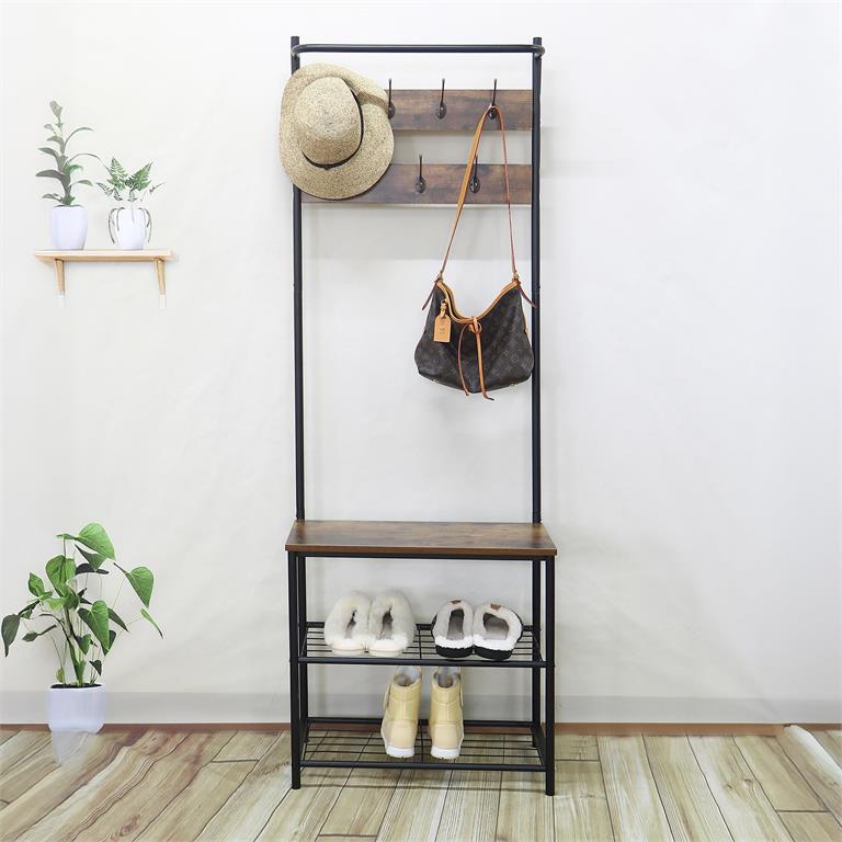 Luciano Home Entryway Coat Rack & 3-Tier Shoe Storage Bench