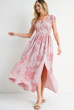 Load image into Gallery viewer, Floral Print Smocked Babydoll Maxi Dress - Dusty Pink
