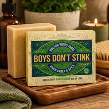 Load image into Gallery viewer, Boys Don't Stink Soap Bar Warm Amber &amp; Spice
