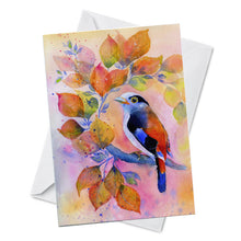 Load image into Gallery viewer, Oladesign - Greeting Card - Autumn Embrace - Watercolor Bird Fall Leaves
