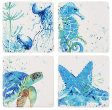 Load image into Gallery viewer, Blue Watercolor Sea Creature Coaster
