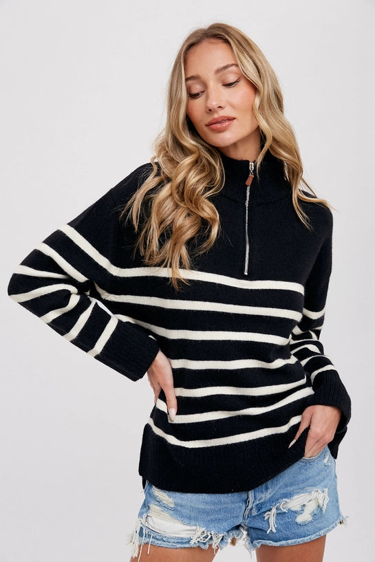 Sophie Quarter Zip Up Stripe Pullover