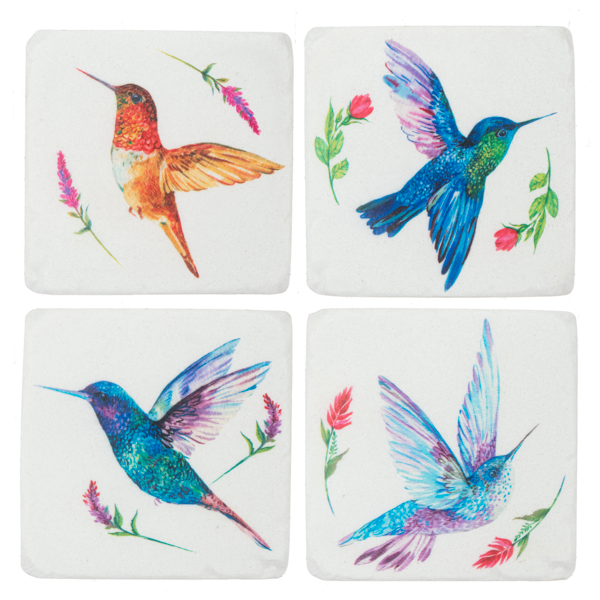 Watercolor Hummingbird Coaster Set