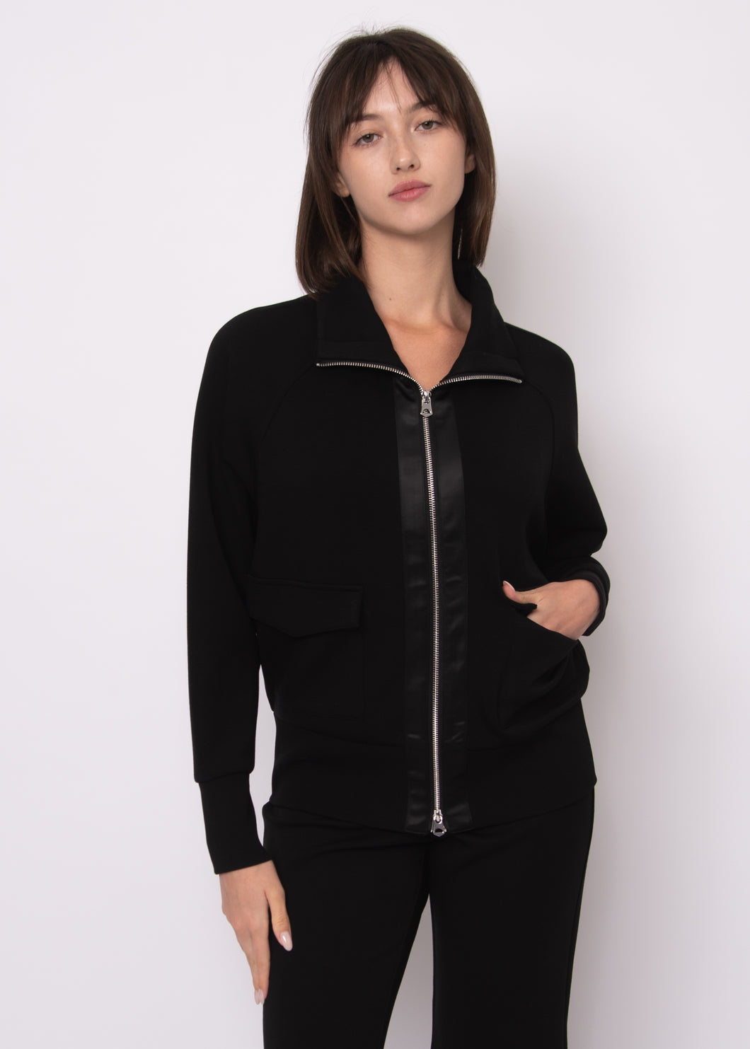 Saruna Soft Knit W/Satin Trim Top - Black