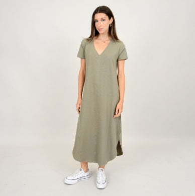 VI V-neck Olive Dress