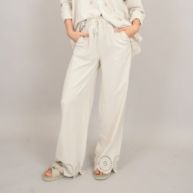 Morissa Drawstring Scalloped Pants - Linen
