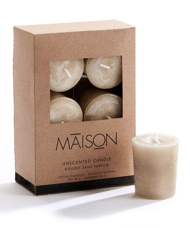 Rustic Votive Candles - Set of 6 - Beige