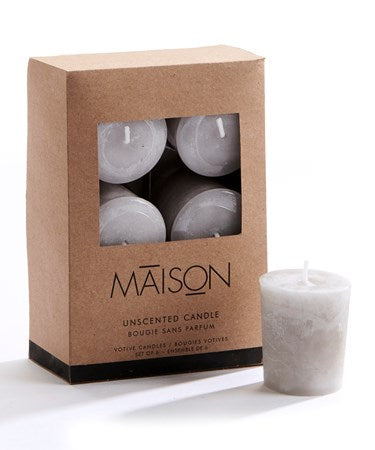 Rustic Votive Candles - Set of 6 - Grey