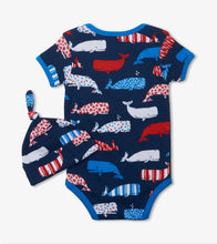 Load image into Gallery viewer, Baby Onesie With Hat - Nautical Blue Deep Sleeper
