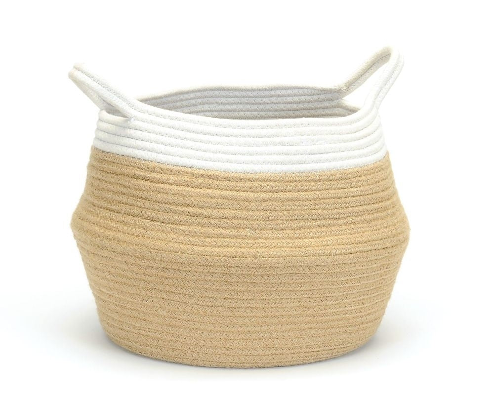 Morocco Cotton Jute Belly Basket - White