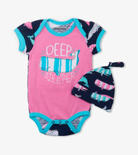 Load image into Gallery viewer, Baby Onesie With Hat - Nautical Pink Deep Sleeper
