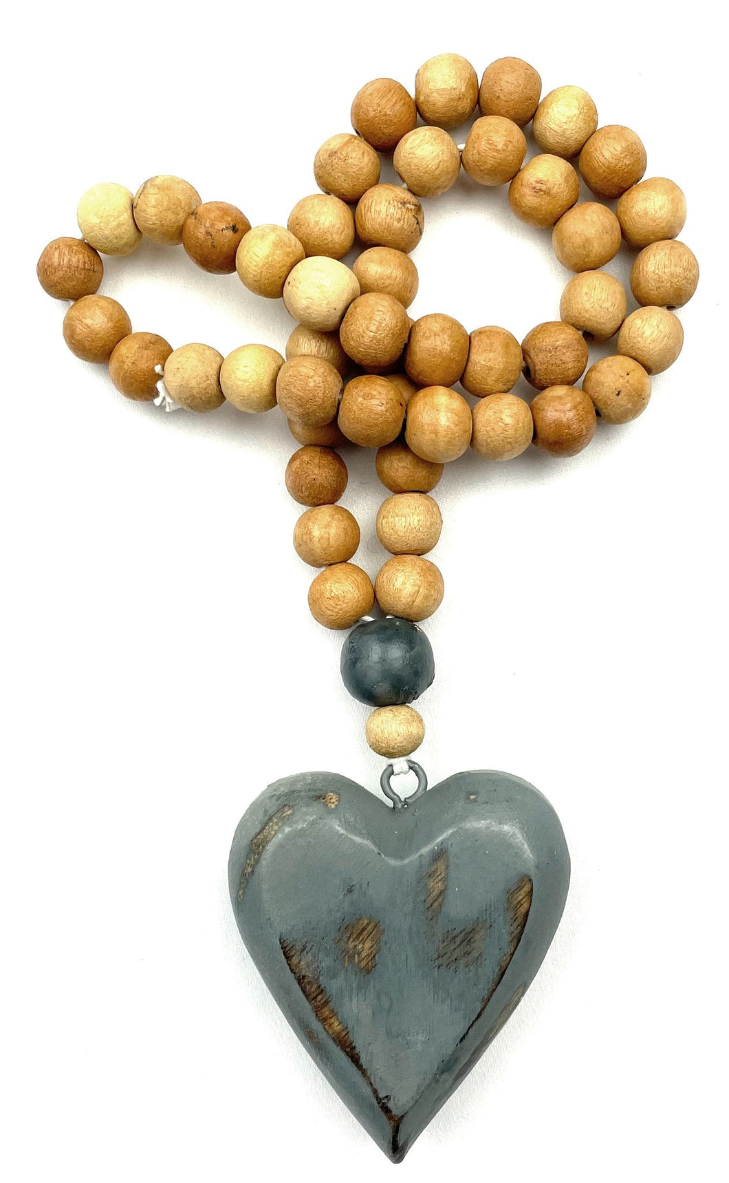 Mango Wood Prayer Beads - Heart Vintage Grey