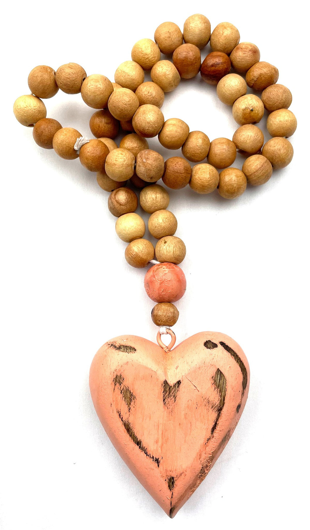 Mango Wood Prayer Beads - Heart Vintage Pink