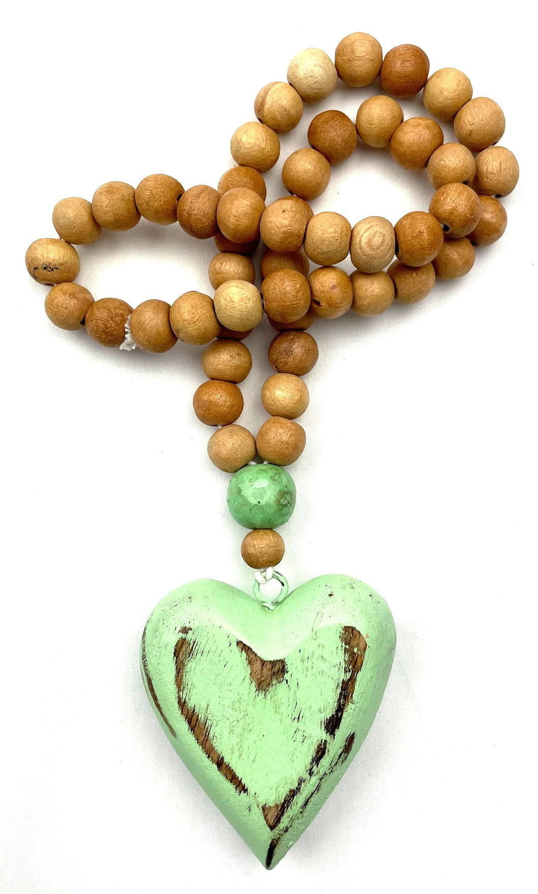 Mango Wood Prayer Beads - Heart Vintage Aqua