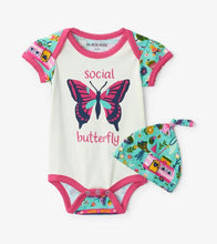 Load image into Gallery viewer, Baby Onsie With Hat - Glamping Social Butterfly
