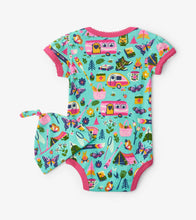 Load image into Gallery viewer, Baby Onsie With Hat - Glamping Social Butterfly
