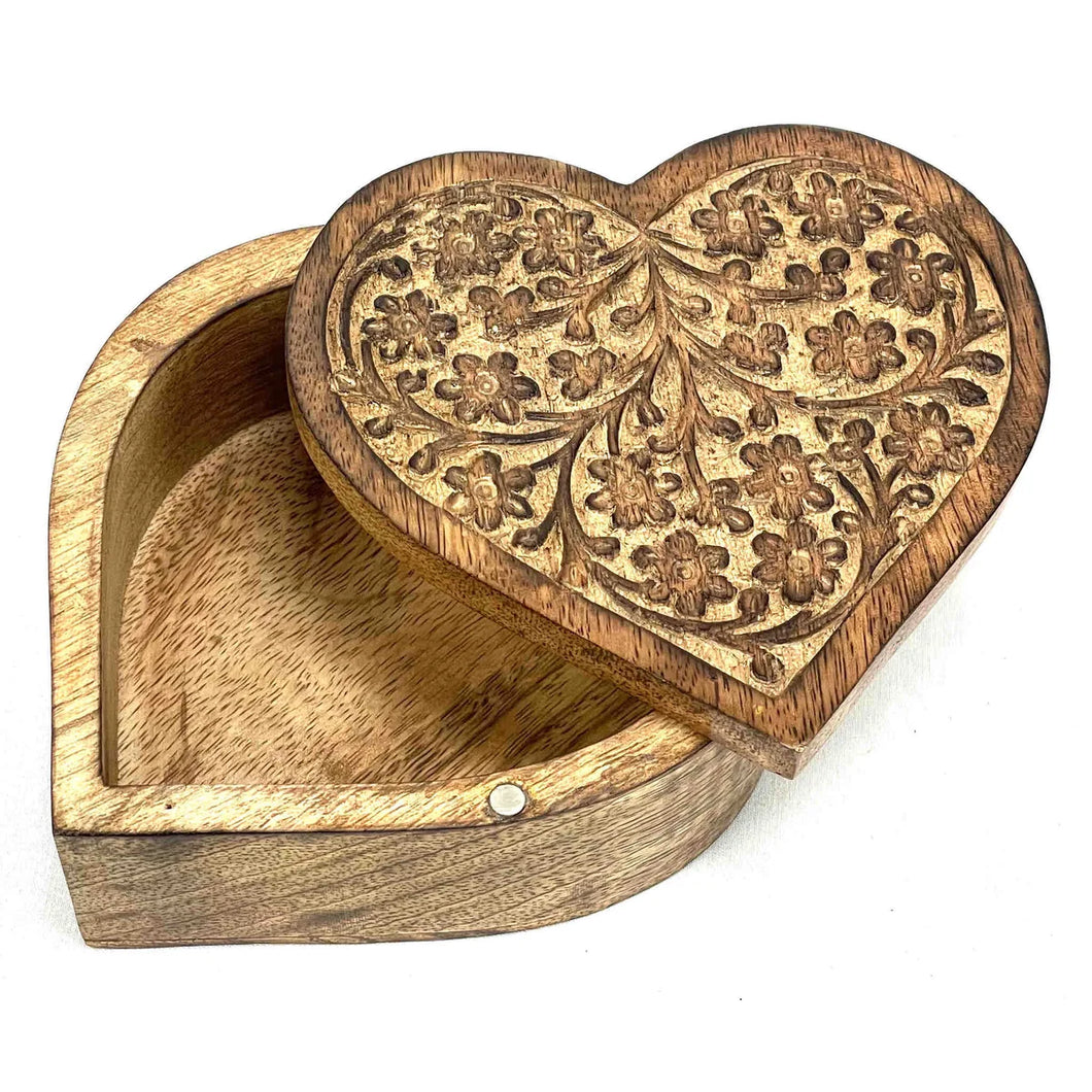 Mango Wood Swivel Heart Box