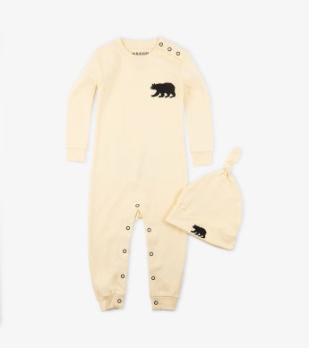 Natural Little Bear Bum Baby Coverall & Hat